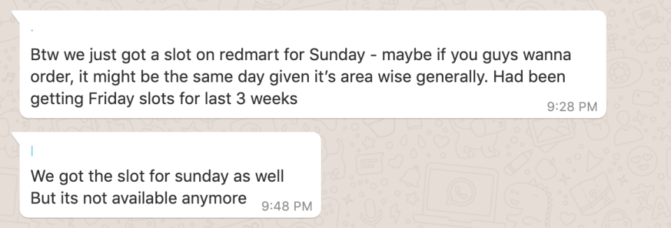 Screenshot of a WhatsApp conversation. (PHOTO: Shweta Sharma)