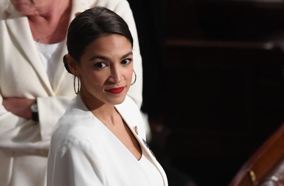 Rep. Alexandria Ocasio-Cortez (D-N.Y.), the leading champion of a Green New Deal, arrives for the State of the Union address on Tuesday.&nbsp; (Photo: Getty Editorial)