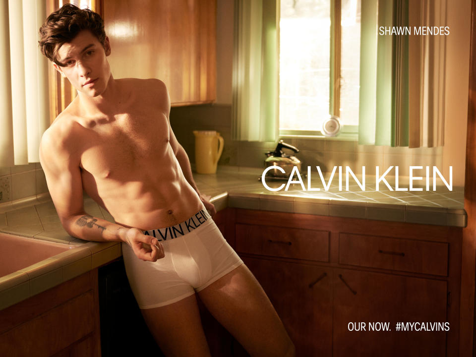ads, campaign, Calvin Klein underwear ad, Shawn Mendes shirtless underwear, mycalvins, model spring 2019 calvin klein jeans ad