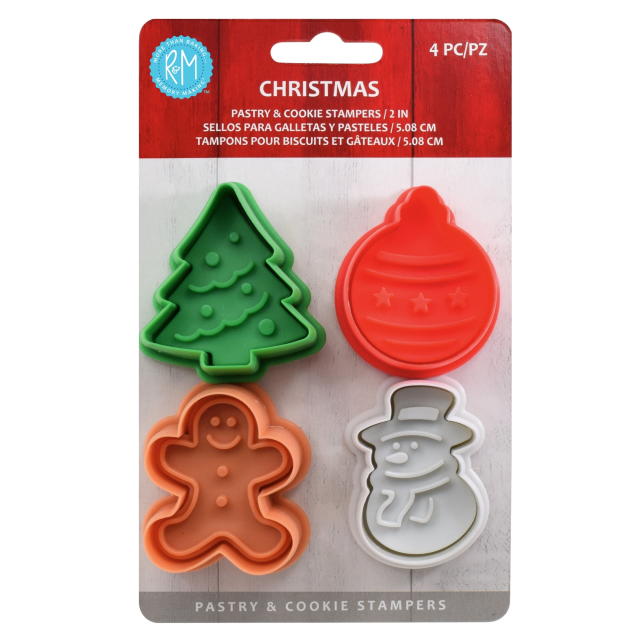 Christmas Themed Cookie Cutter Set - Plastic Spring Biscuits Pastry Cutter  Set 3D Cookie Cake Plunger Cutter Baking Mould, 4 Pack Christmas Cookie