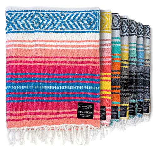 Authentic Mexican Blanket - Park Blanket, Handwoven Serape Blanket, Perfect as Beach Blanket, Picnic Blanket, Outdoor Blanket, Yoga Blanket, Camping Blanket, Car Blanket, Woven Blanket (Coral) (Amazon / Amazon)