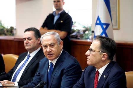 Israeli Prime Minister Benjamin Netanyahu attends the weekly cabinet meeting at his office in Jerusalem, July 15, 2018. REUTERS/Ronen Zvulun