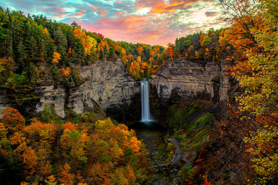 Taughannock Falls Sunset In Full Fall Colors.