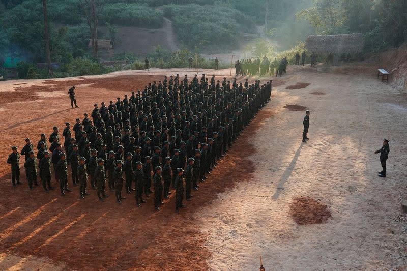 A rebel unit from Bamar People's Liberation Army is seen in this undated handout picture in an undisclosed location in the jungles of southeast Myanmar