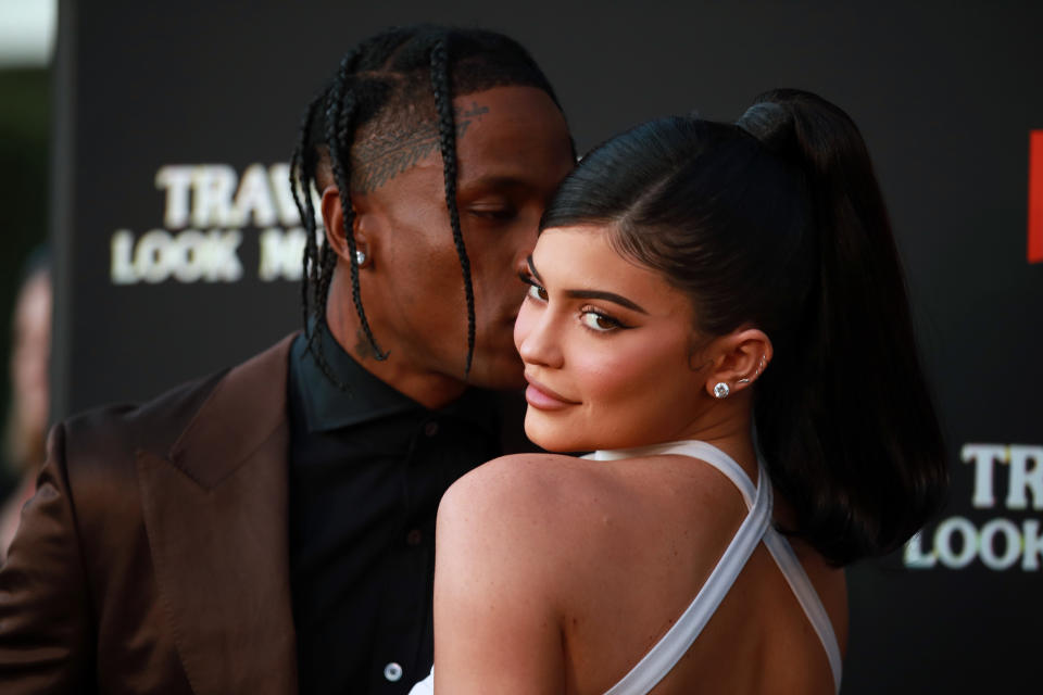 (L-R) Travis Scott and Kylie Jenner attend the premiere of Netflix's "Travis Scott: Look Mom I Can Fly" at Barker Hangar on August 27, 2019 in Santa Monica, California. Photo: Rich Fury/Getty Images