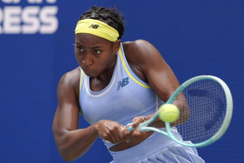 Coco Gauff won her US Open opener in straight sets on Monday. (Timothy A. Clary/AFP via Getty Images)