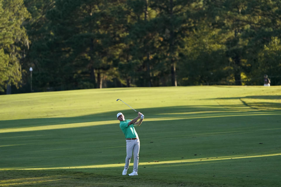 Brandt Snedeker hits his third shot on the 16th hole during the first round of the Houston Open golf tournament Thursday, Nov. 5, 2020, in Houston. (AP Photo/David J. Phillip)