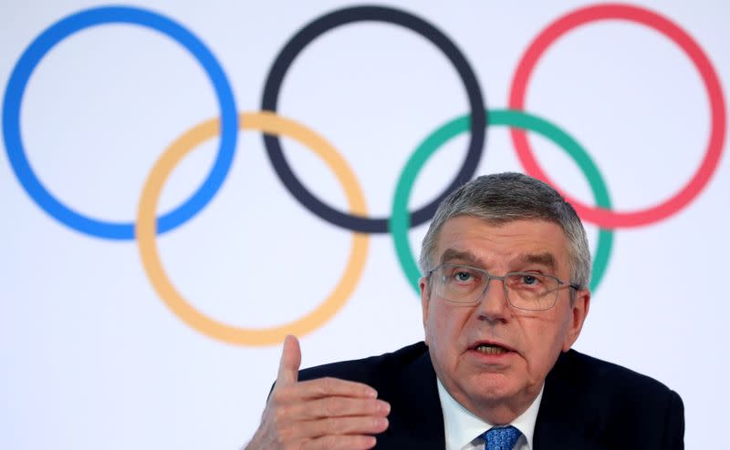 FILE PHOTO: IOC President Bach attends a news conference in Lausanne