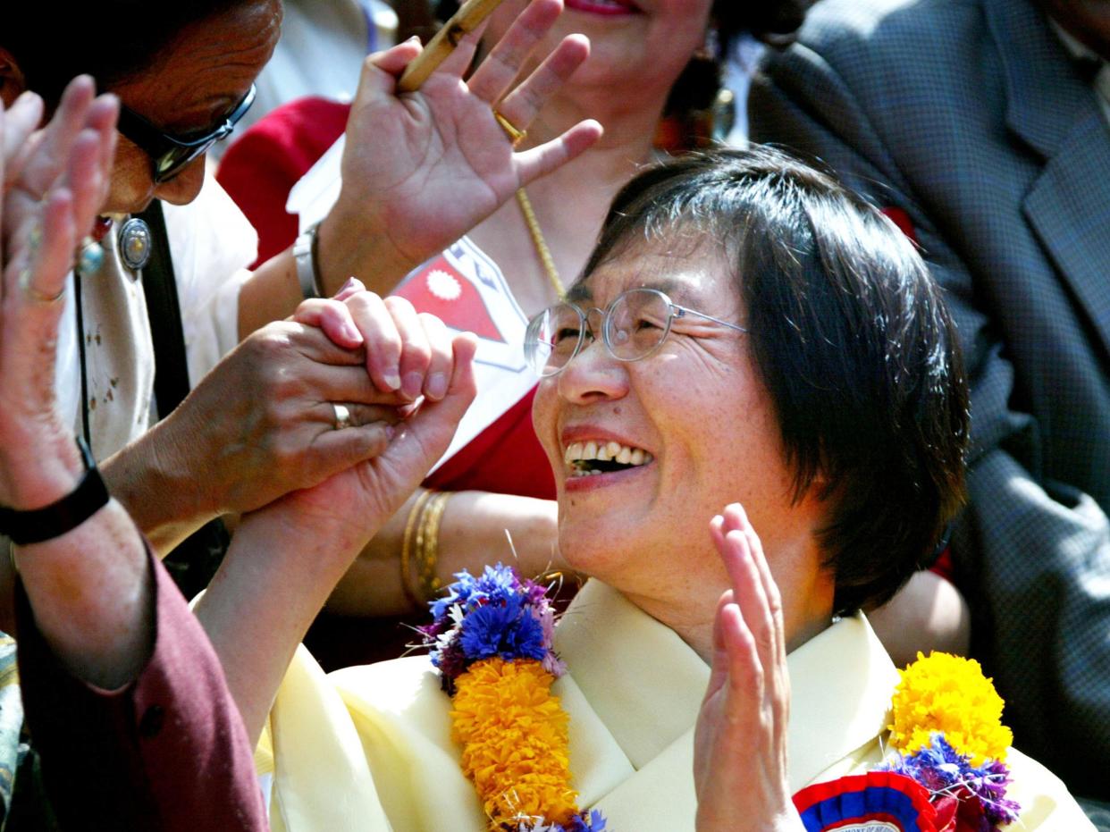 Junko Tabei, pictured in 2003, became the first woman to scale Everest in 1975: Getty Images