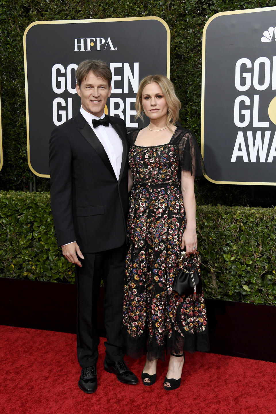 BEVERLY HILLS, CALIFORNIA - JANUARY 05: 77th ANNUAL GOLDEN GLOBE AWARDS -- Pictured: (l-r) Anna Paquin and Stephen Moyer arrive to the 77th Annual Golden Globe Awards held at the Beverly Hilton Hotel on January 5, 2020. -- (Photo by: Kevork Djansezian/NBC/NBCU Photo Bank via Getty Images)