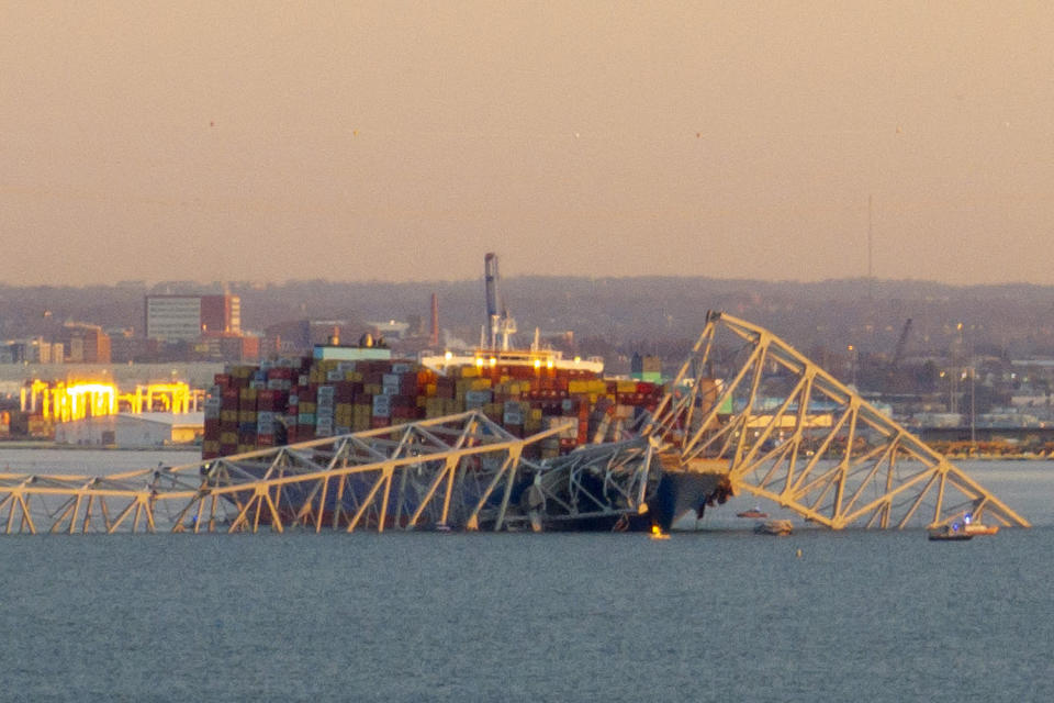 Ship monitoring website MarineTraffic showed a Singapore-flagged container ship called the Dali stopped under the bridge. (Roberto Schmidt / AFP - Getty Images)