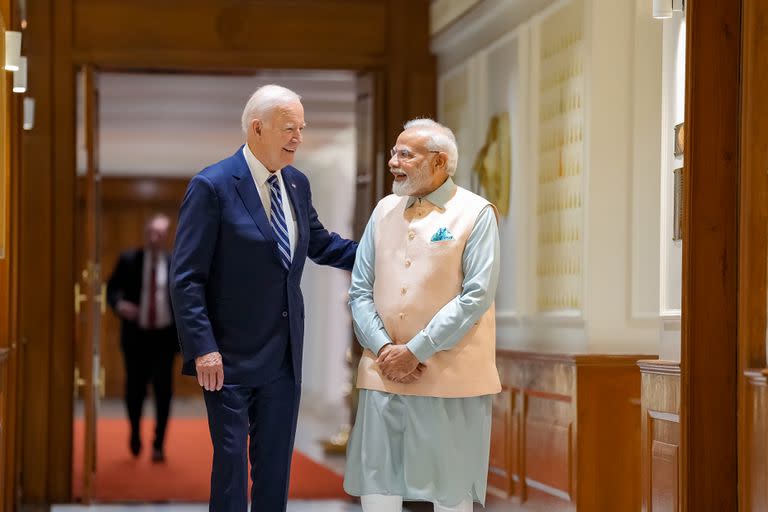 El presidente de Estados Unidos, Joe Biden, y el primer ministro de la India, Narendra Modi, en Nueva Delhi antes el inicio de la cumbre del G20.