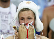 <p>A Russia fan reacts after Russia’s loss in the quarterfinal match between Russia and Croatia at the 2018 soccer World Cup in the Fisht Stadium, in Sochi, Russia, Saturday, July 7, 2018. (AP Photo/Darko Bandic) </p>