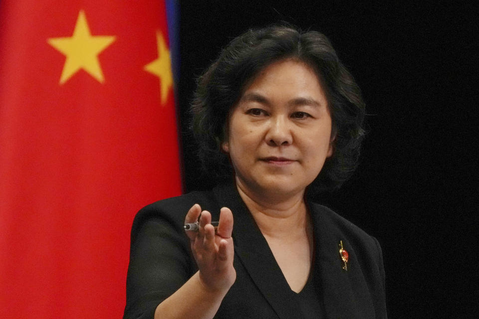 Chinese Foreign Ministry spokeswoman Hua Chunying gestures during a daily briefing at the Ministry of Foreign Affairs office in Beijing, Wednesday, Aug. 3, 2022. After weeks of threatening rhetoric, China showed the spirit but stopped short of any direct military confrontation with the U.S. over the visit to Taiwan of a senior American politician, House Speaker Nancy Pelosi. (AP Photo/Andy Wong)