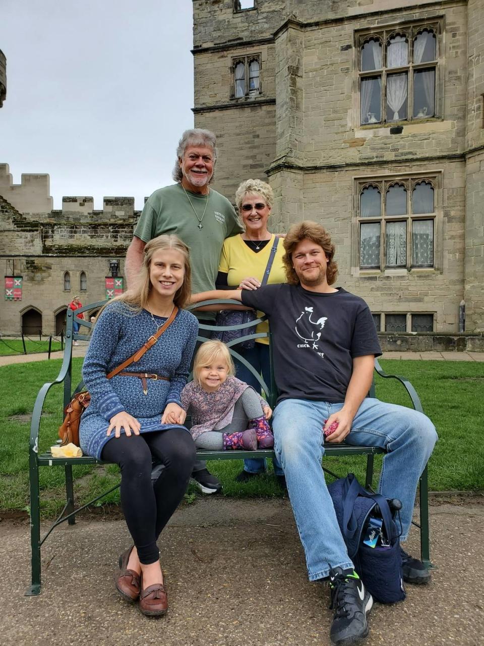 Terry Brain and his family visited Warwick Castle in England before he was hospitalized. Shown are Terry Brain and Ann Brain, back, and his daughter-in-law Laura Kostad, son Trevor Brain and their daughter, front.