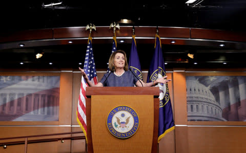 House Minority Leader Nancy Pelosi (D-CA) speaks during a press briefing on Capitol Hill in Washington - Credit: Reuters