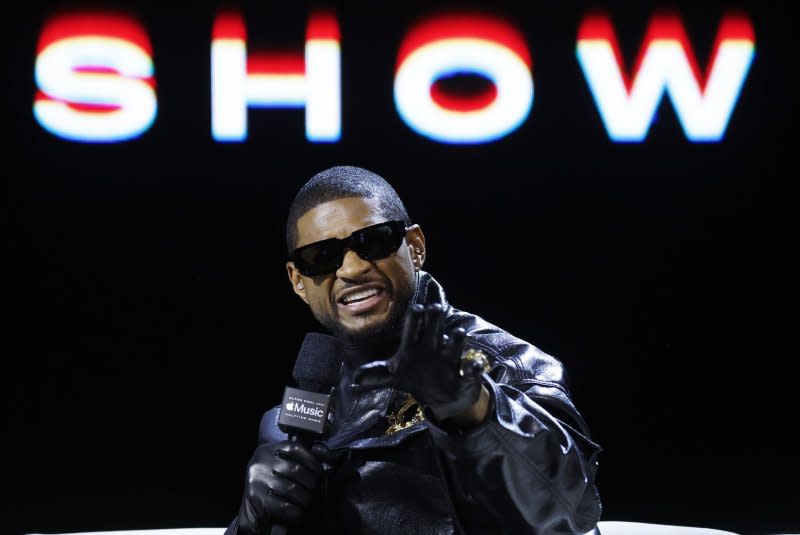 Super Bowl halftime show performer Usher speaks at a news conference Thursday at the Mandalay Bay Convention Center in Las Vegas. Photo by John Angelillo/UPI