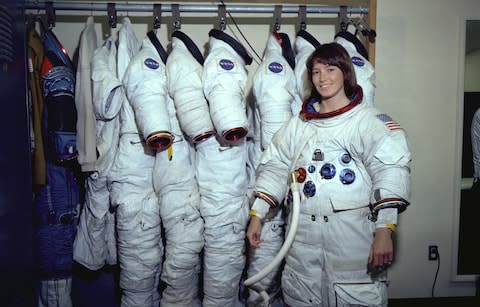 Dr Ann Fisher at The Hubble Space Station - Credit: NASA/MSFC