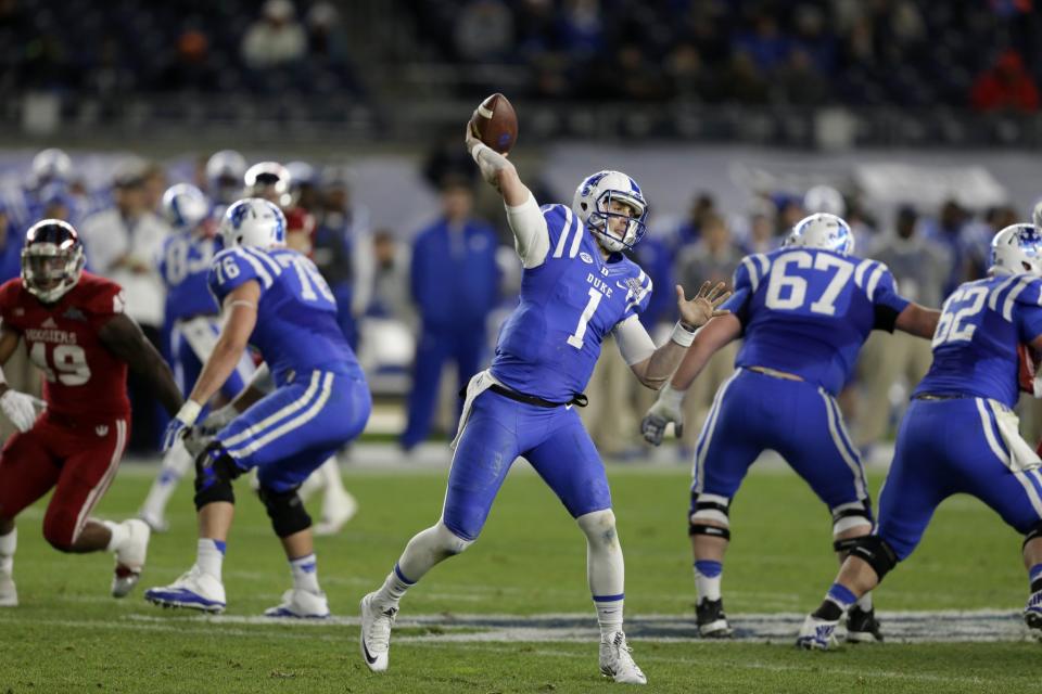 Duke quarterback Thomas Sirk has missed two seasons because of Achilles tendon injuries. (AP Photo/Seth Wenig)