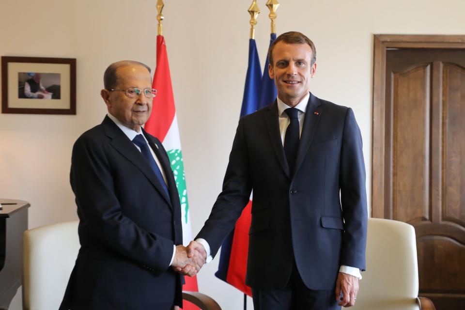 Emmanuel Macron et son homologue libanais Michel Aoun en octobre 2018 - Ludovic MARIN - AFP