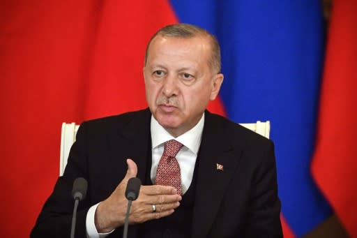 Turkish President Recep Tayyip Erdogan (pictured April 2019) condemned Israel's attack against Anadolu Agency's office in Gaza