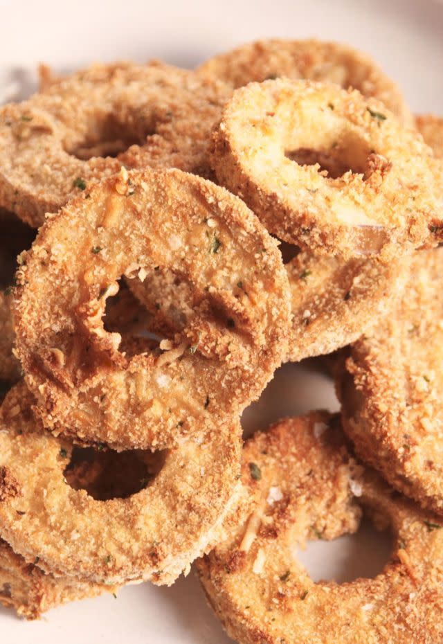 <p>Onion rings who? Aubergine rings are what's up.</p><p>Get the <a href="https://www.delish.com/uk/cooking/recipes/a34973209/eggplant-rings-recipe/" rel="nofollow noopener" target="_blank" data-ylk="slk:Aubergine Rings" class="link ">Aubergine Rings</a> recipe.</p>
