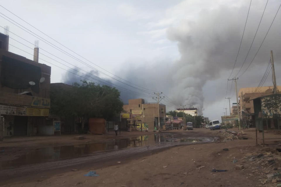 Smoke rises over Khartoum, Sudan, Wednesday, June 7, 2023. Saudi Arabia and the United States have urged Sudan's warring parties to agree to and "effectively implement" a cease-fire as the fighting in the northeastern African nation showed no signs of abating. (AP Photo)