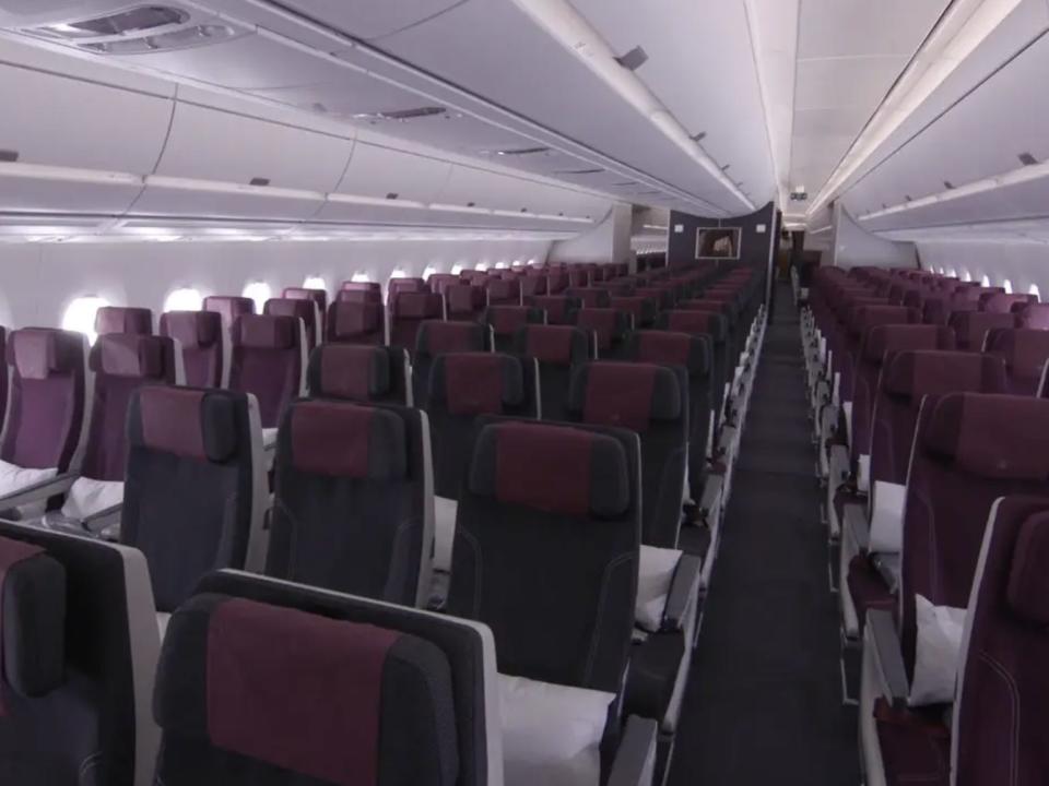 Qatar Airways A350-1000 economy cabin.