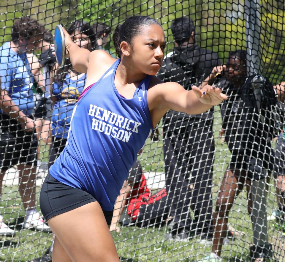 Karli Martin of Hendrick Hudson competes in the girls discus during the 45th annual Joe Wynne Somers Lions Club Invitational at Somers High School, May 6, 2023.