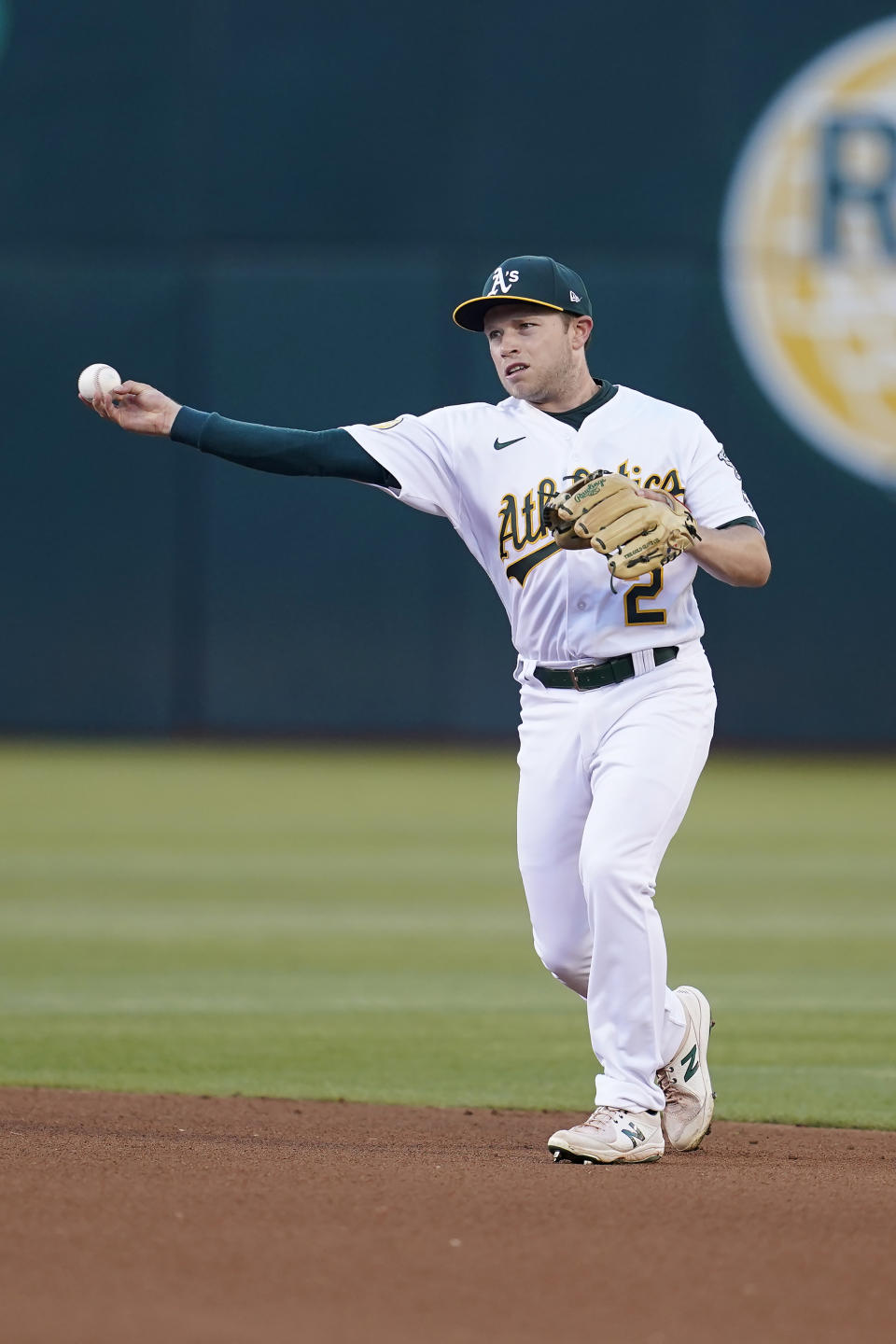 Oakland Athletics second baseman Nick Allen throws out Houston Astros' Yuli Gurriel at first base during the fourth inning of a baseball game in Oakland, Calif., Monday, July 25, 2022. (AP Photo/Jeff Chiu)