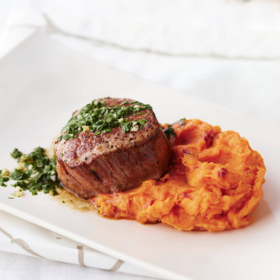 Petite Tenderloin with Chipotle Sweet Potatoes and Cilantro Chimichurri