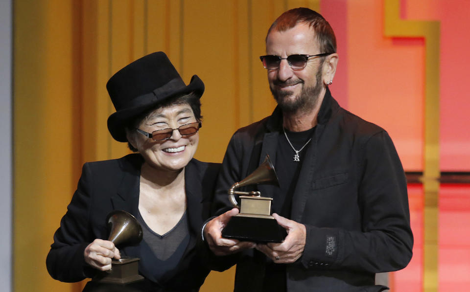 Yoko Ono and Ringo Star attend The 56th Annual GRAMMY Awards - Special Merit Awards Ceremony, on Saturday, January, 25, 2014 in Los Angeles. (Photo by Todd Williamson/Invision/AP)