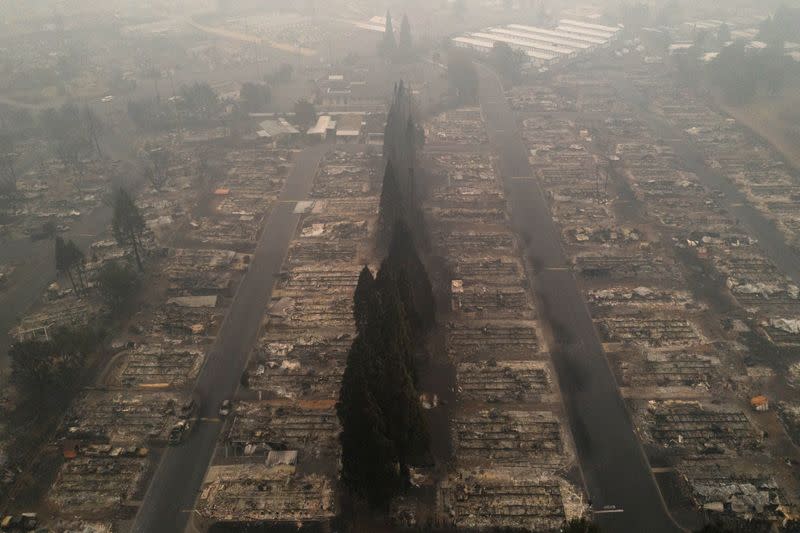 The gutted Medford Estates neighborhood in the aftermath of the Almeda fire in Medford, Oregon