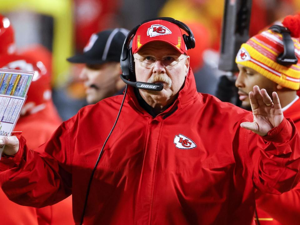 Andy Reid looks on during a game against the Buffalo Bills.