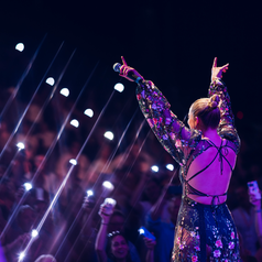 A singer onstage in front of a crowd