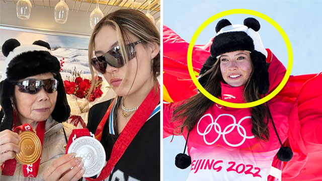 Olympic Skier & Model Eileen Gu Poses With Her Gold Medals in Red