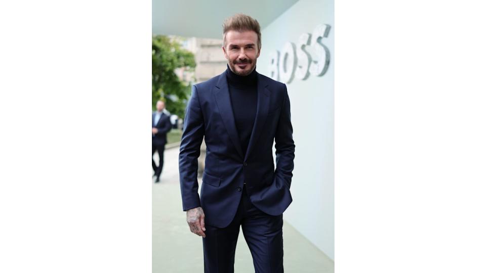 David Beckham arrives at the Boss fashion show during the Milan Womenswear Spring/Summer 2025 on September 18, 2024 in Milan, Italy. (Photo by Jacopo Raule/Getty Images)