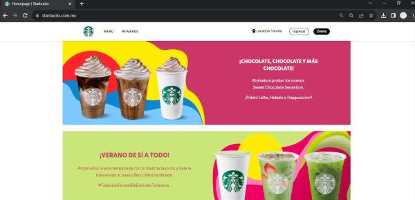 En la página oficial de Starbucks no hay ninguna promoción relacionada con Wendy Guevara.