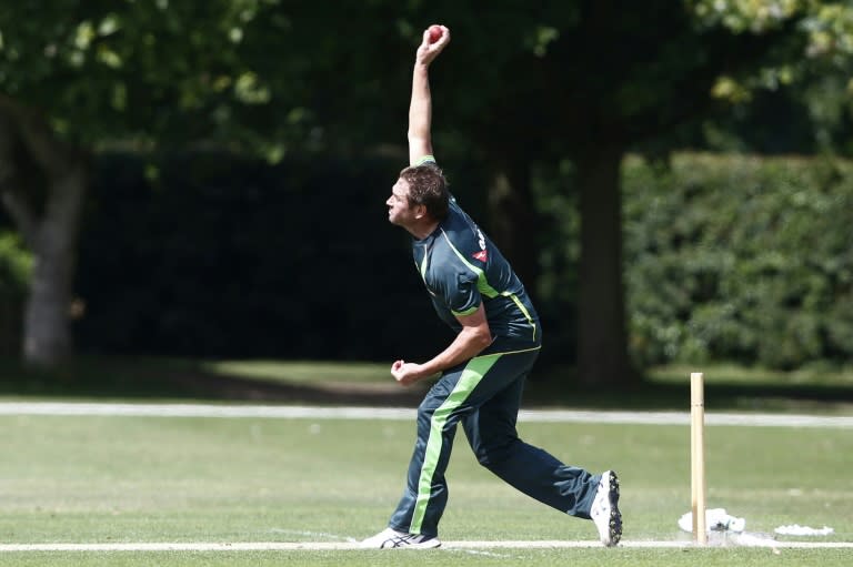 Australia's Ryan Harris bowls during a practice session on June 21, 2015