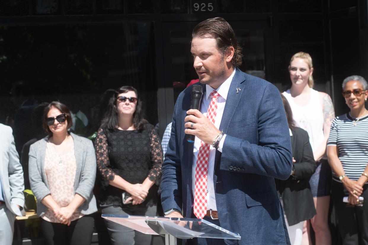 A proposed 5% flat income tax plan from the Kansas Chamber would cost more than the failed tax cut experiment of Gov. Sam Brownback. Here, Kansas Chamber lobbyist Eric Stafford speaks in downtown Topeka.