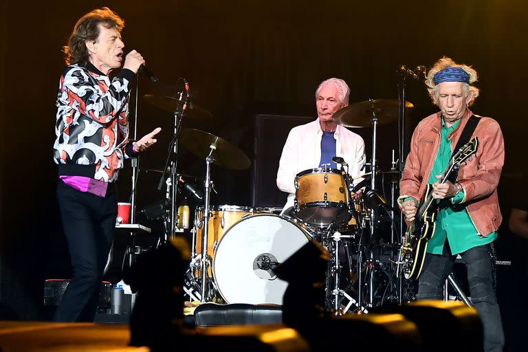 Mick Jagger, Charlie Watts y Keith Richards en un show de los Rolling Stones en el Velodrome Stadium de Marsella, el 26 de junio de 2018