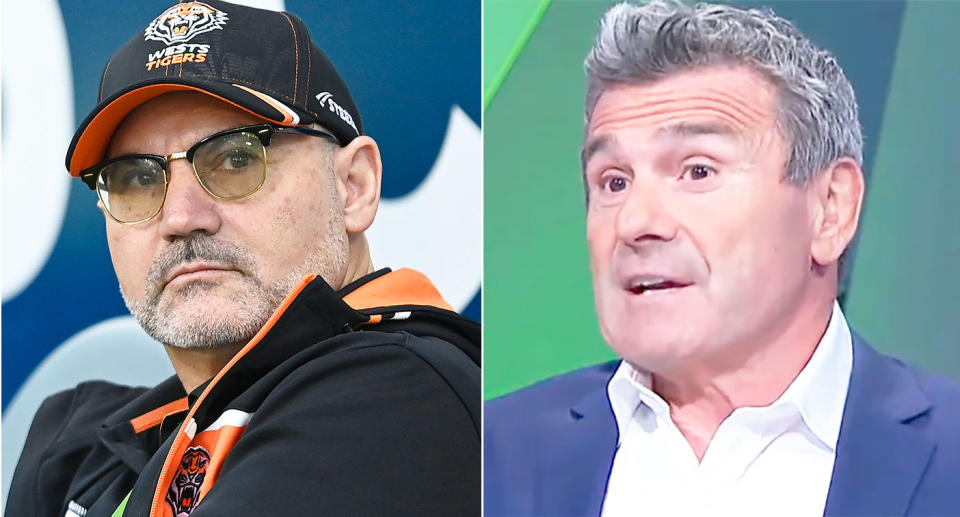 Club great Benny Elias has hailed the removal of the Wests Tigers board, including chair Lee Hagipantelis (L). Pic: Getty/Fox League