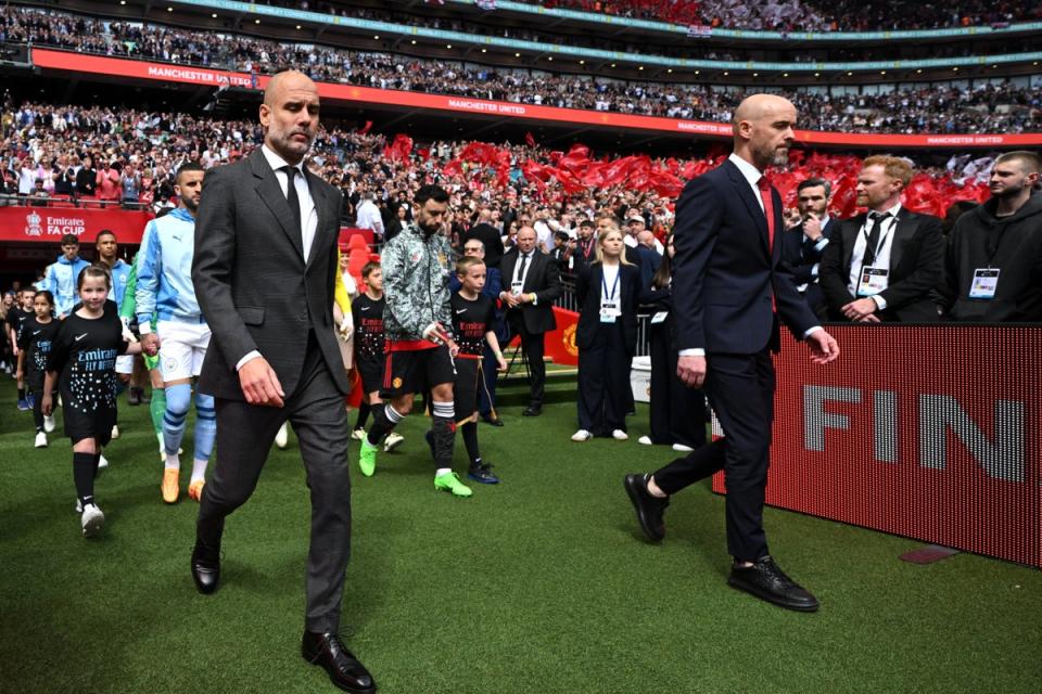 Ten Hag got the better of Pep Guardiola the last time the sides walked out at Wembley, in the FA Cup final  (The FA/Getty)