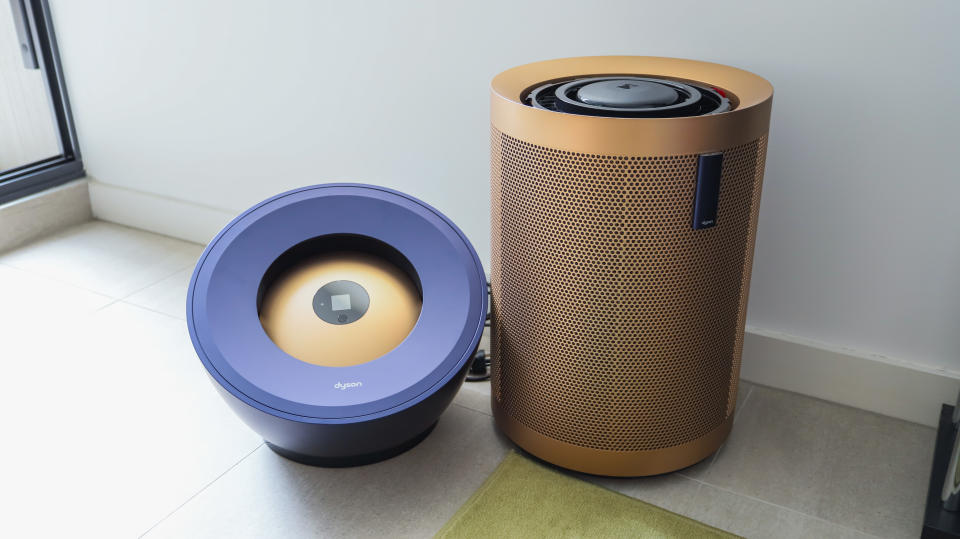 The bowl of the Dyson Purifier Big+Quiet Formaldehyde on the floor beside its cylinder