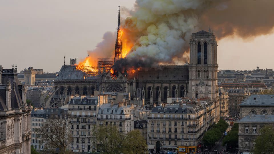 Fire engulfed Notre Dame in April 2019, destroying its roof. - Fabien Barrau/AFP/Getty Images