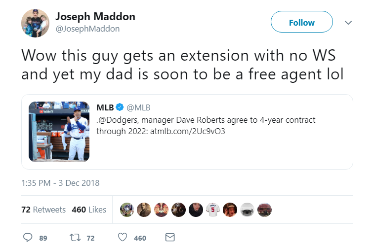 Screenshot of Joseph Maddon’s tweet.