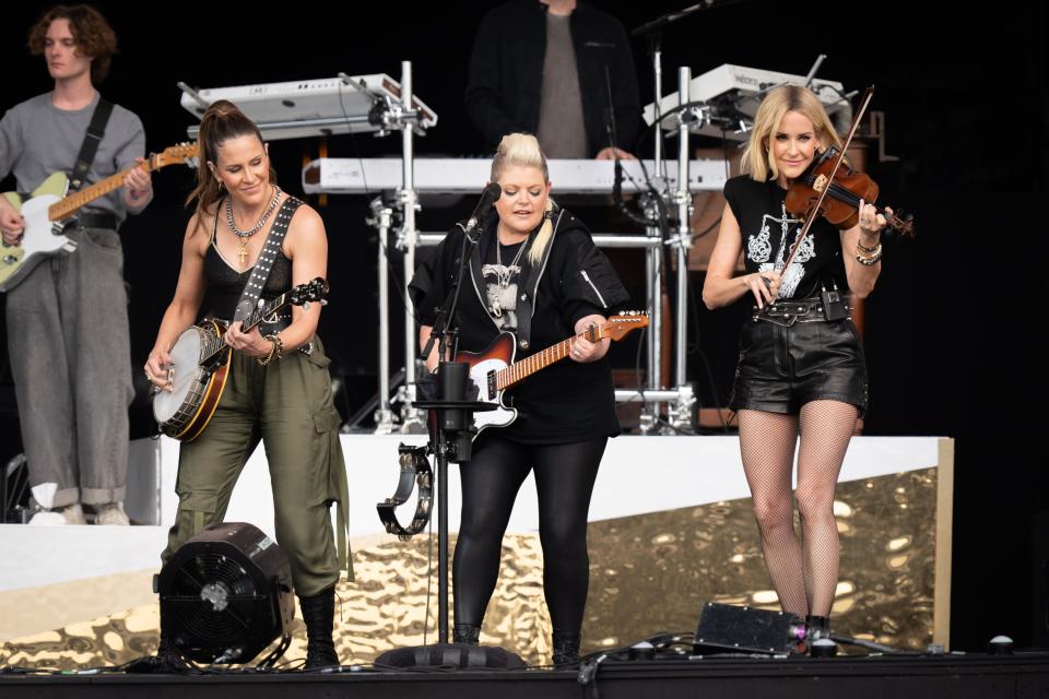 (left to right) Emily Robison, Natalie Maines and Martie Maguire of The Chicks perform on stage at BST Hyde Park in London (James Manning/PA) (PA Wire)