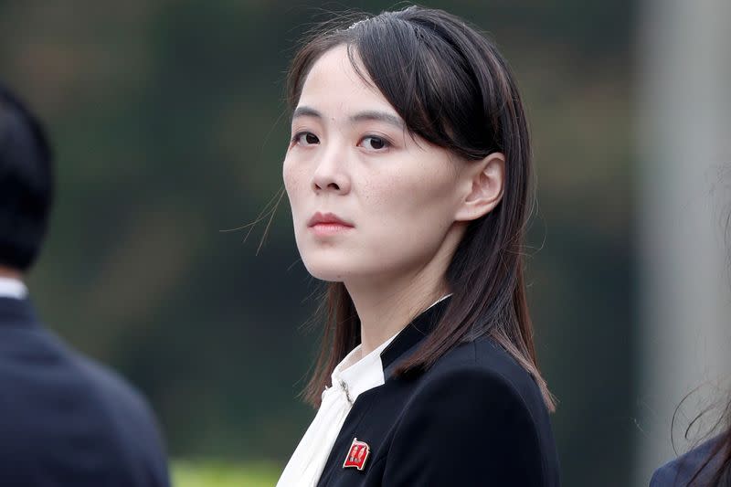 FILE PHOTO: Kim Yo Jong, sister of North Korea's leader Kim Jong Un attends wreath laying ceremony at Ho Chi Minh Mausoleum in Hanoi