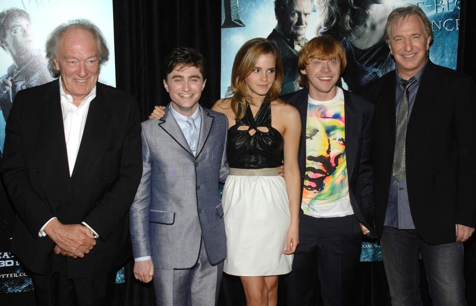 (From left) Michael Gambon, Daniel Radcliffe, Emma Watson, Rupert Grint and Alan Rickman (AP)