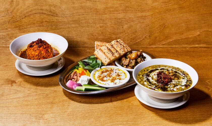 LOS ANGELES, CA - JUNE 17: [Cody Ma and Misha Sesar share a few dishes from their Persian Restaurant Azizam] on Monday, June 17, 2024 in Los Angeles, CA. (Ethan Benavidez / For The Times)